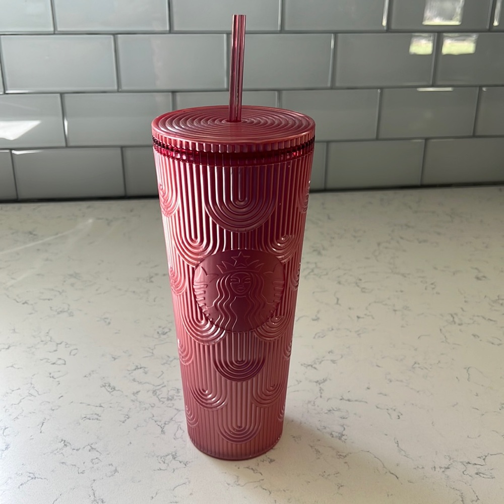 NWT Starbucks Pink Pearl Mermaid Siren Scales Cold Cup Tumbler 24oz